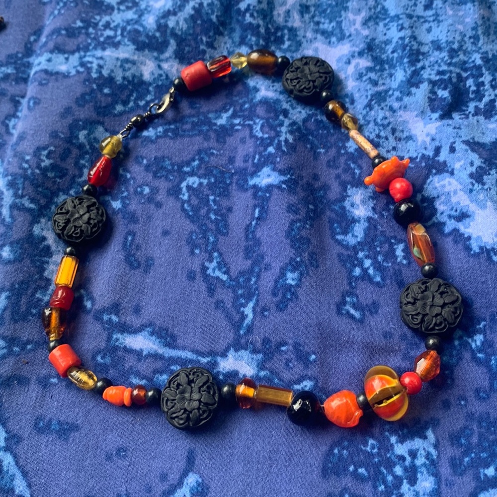 Black, orange and red handmade choker! Made with vintage beads.